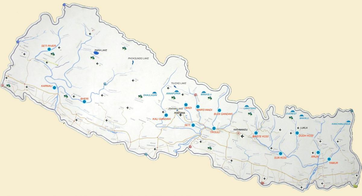 карта Непала паказваючы рэк