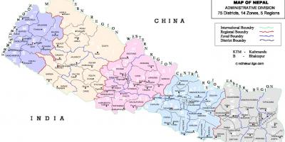 Непал палітычная карта з раёнамі