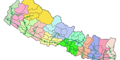 Карта Непала з асноўных магістраляў