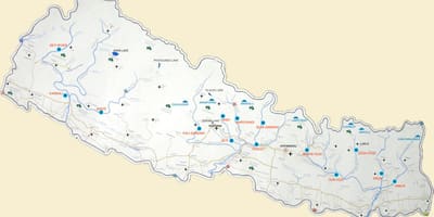 Карта Непала з азёрамі